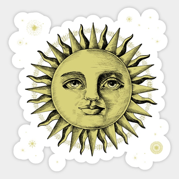 Celestial Antique Sun Engraving With Stars Sticker by LittleBunnySunshine